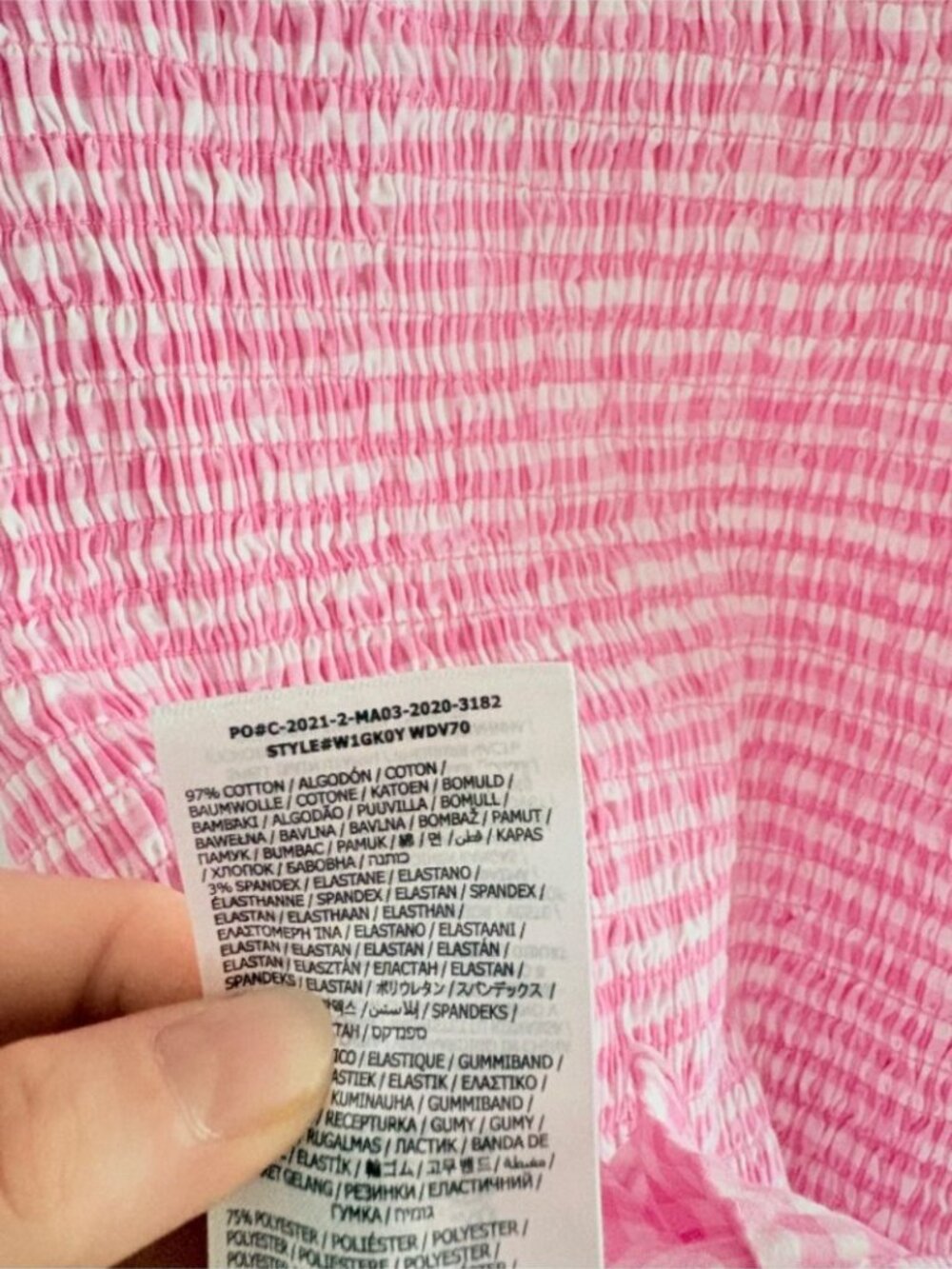 Guess Aida Smocked Puff Sleeve Mini Dress NWT Picnic Ruffle Pink White Sz Small - Picture 8 of 8